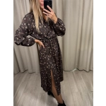 Sukienka kopertowy dekolt, z gumką i paskiem w talii gorzka czekolada